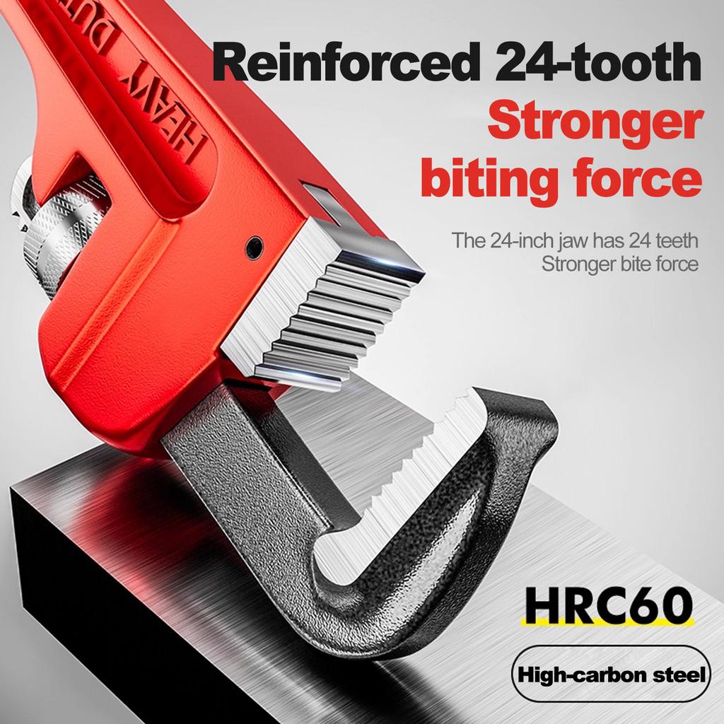 8in/10in/12in Heavy Duty Straight Pipe Wrench Adjustable Aluminum Plumber Wrench with Floating Hook Jaw I Beam Handle Red