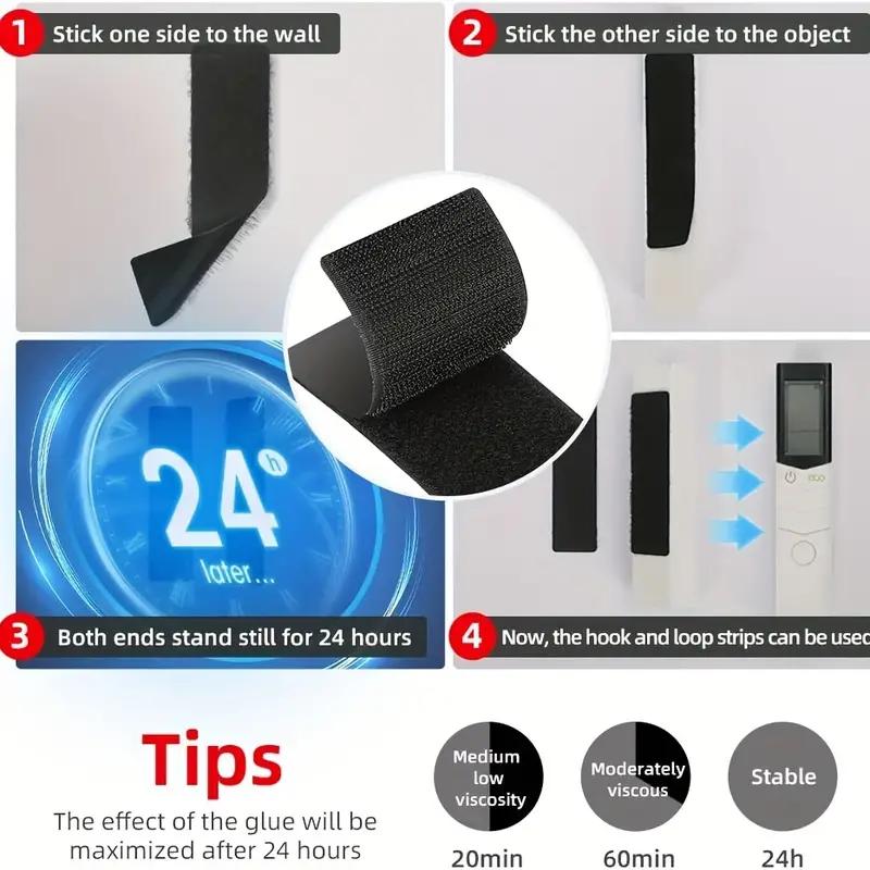 12/24pairs Heavy-Duty Double Sided Adhesive Mounting Strips Interlocking Tape  Reusable Sticky Back Tape for Hanging Organizing