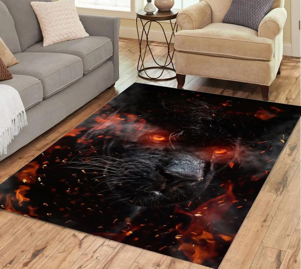 Panther Carpet Black Leopard Rug for Living Room Large Area Rug Animal Lion Tiger Doormat for Bedroom Home Decoration Tribal Rug