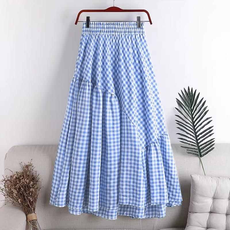 ZANZEA Women Casual Elastic Waist Loose Grid Print Skirts