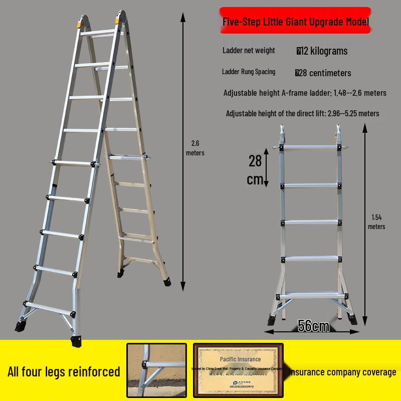 Aluminum Alloy Telescopic A-frame Ladder - Foldable, Extra Long, Safety Engineering Ladder