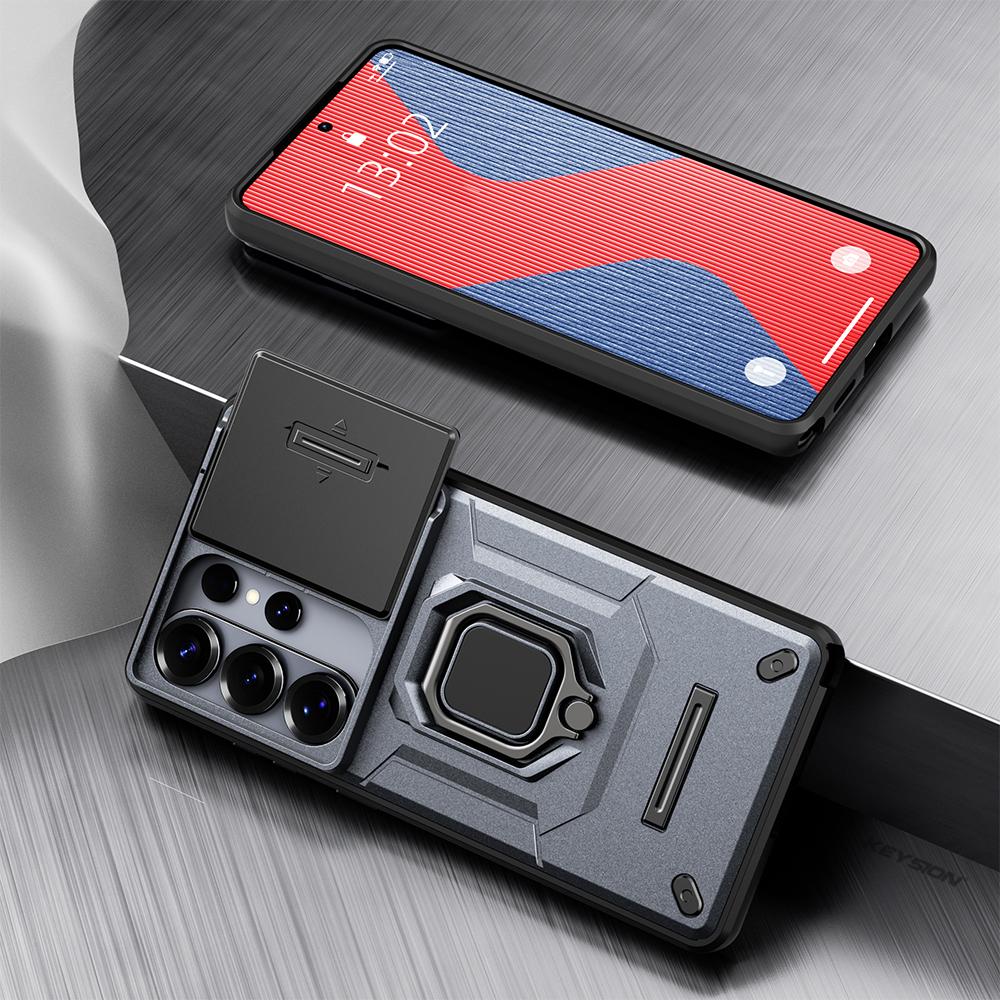 KEYSION Shockproof Armor Case for Samsung S26 Ultra 5G Slide Camera Lens Protection Ring Stand Phone Cover for Galaxy S26+ Plus