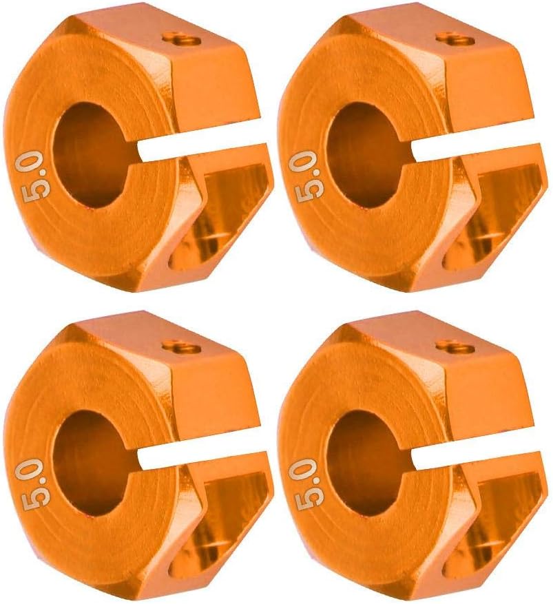 4Pcs 12mm Hex Wheel Hub Adapters – Universal for 1/10 RC Cars HSP Sakura – 5mm Height, Orange