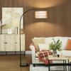 Rattan Floor Lamp for Living Room, Farmhouse Arc Standing Lamp with Dual-Layer Shade & Foot Switch