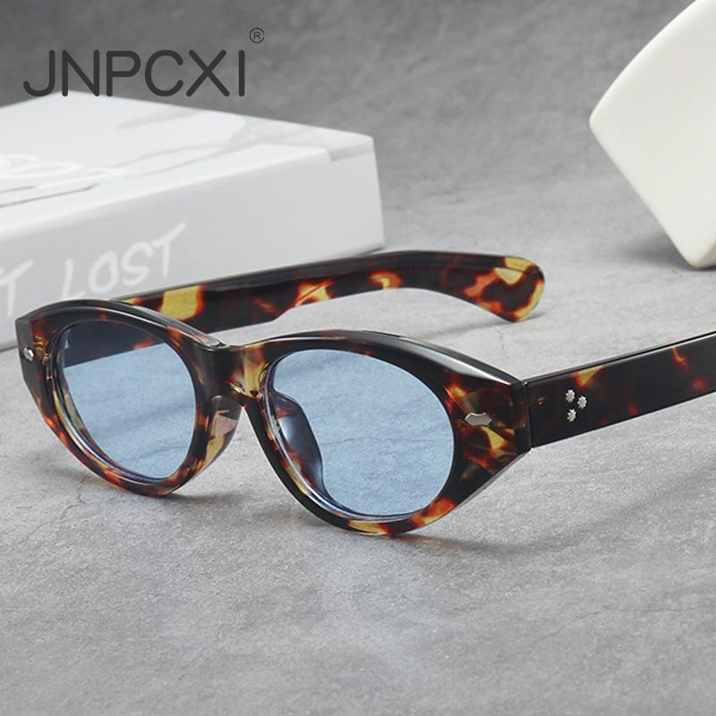 Vintage Cat Eye Sunglasses Women Fashion Leopard Blue Gradient Shades UV400 Men Trending Rivets Punk Sun Glasses
