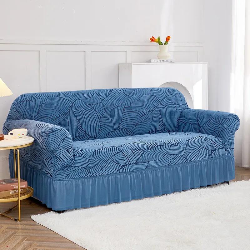 Cover With Skirt Elastic Elasticized Sofa Cover For Living Room1/2/3/4 Seat Armchair Cover Shape Home Furniture Couchcover Jacquard Living Sofa