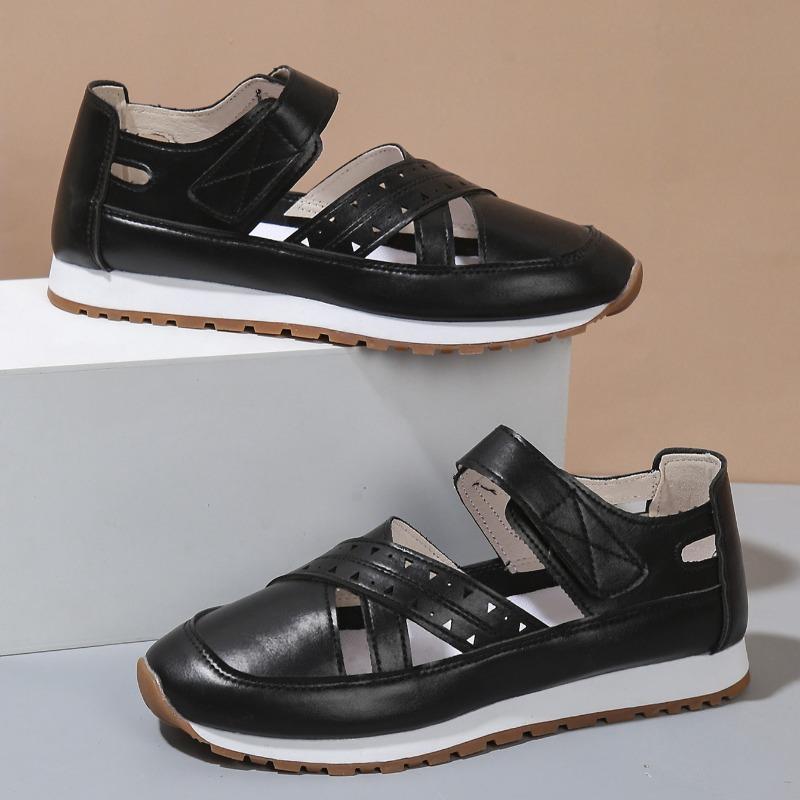 Summer Wedge Sandals with Wide Straps Open Back Sheer Fabric Large Size Platform Thick Sole Thick Heel Velcro Fastening