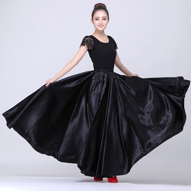Sukňa na brušný tanec Jednofarebná Cigánska Ženy Dievča Španielska Flamenco Sukňa Saténová Šaty s veľkou sukňou Dospelí Deti Javisko 360-stupňová