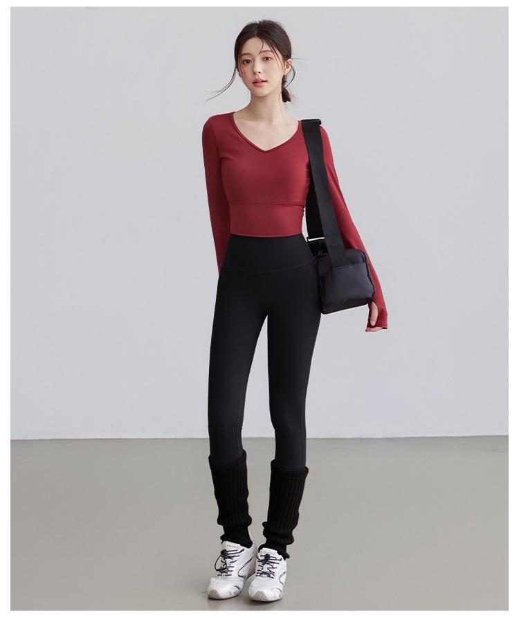 Women's Autumn Slimming Yoga Top - Beautiful Back, Round Neck, Long Sleeve, Versatile Short Fitness T-Shirt
