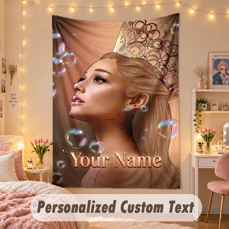 Benutzerdefinierte Personalisierte Wandteppich, Ariana Grande Druck Benutzerdefinierter Name Text Wandkunst Hängend für Schlafzimmer