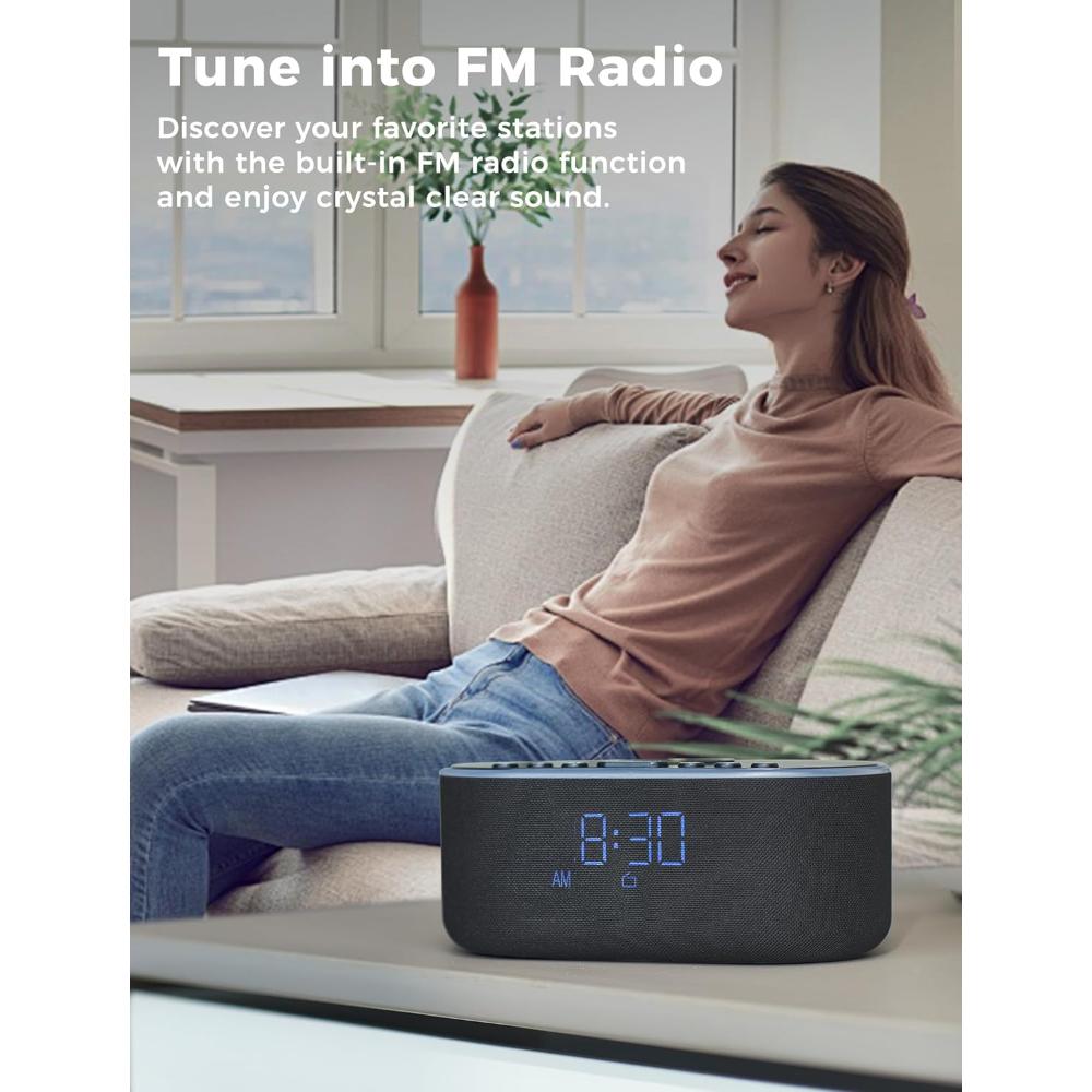 Wireless Charging Alarm Clock Radio: Qi Certified Fast Wireless Charger for iPhone Samsung - 10W Stereo Wall Clocks