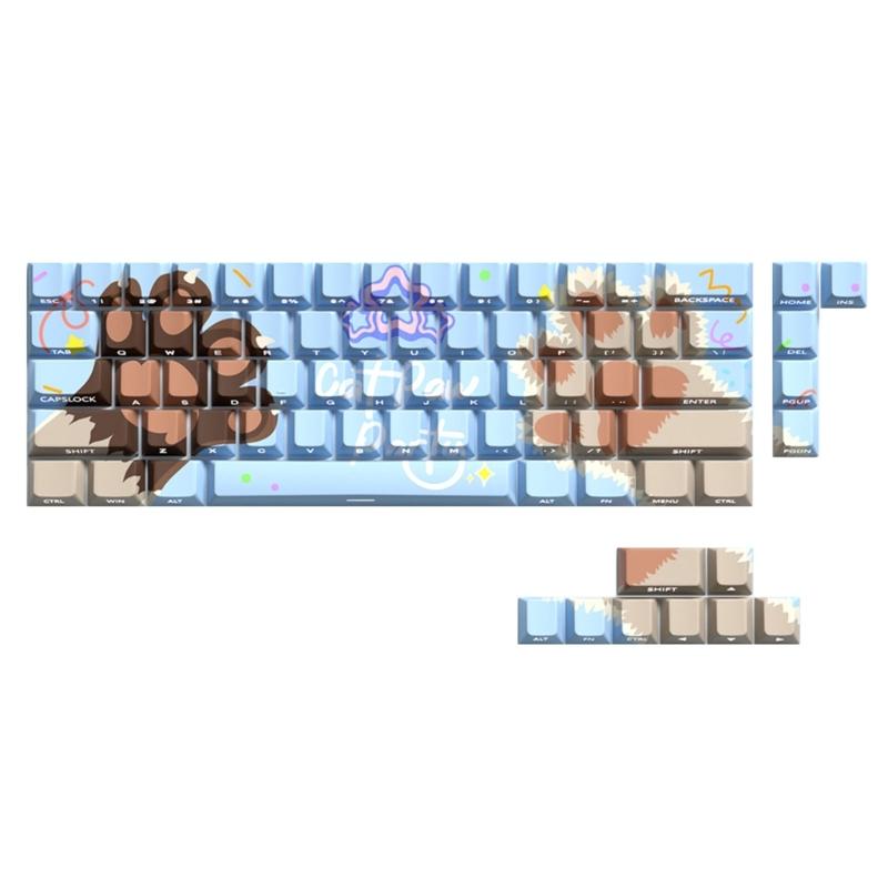 74Key Side Print Translucents Keycaps Cats Paws Party Original Profile Sublimations Backlits Keycap for Mechanical Keyboards 1