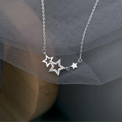 925 Sterling Silver Inlaid Zircon Star Necklaces for Women Sweet and Cute Pendant Choker Fashion Creative Jewelry Gift