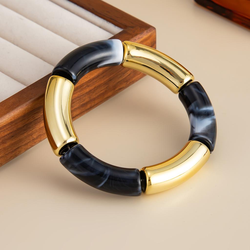 Fashion Leopard Print Resin Bamboo Knot Elastic Bracelet INS Creative Colorful Splicing Bent Tube Bangle