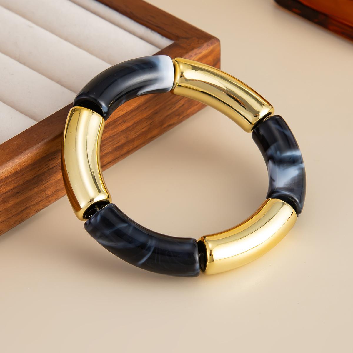 Модный Браслет-Браслет с Леопардовым Принтом, Смола, Бамбуковый Узел, Эластичный, INS, Креативный, Разноцветная Стыковка, Изогнутая Трубка Gold+Black 3004