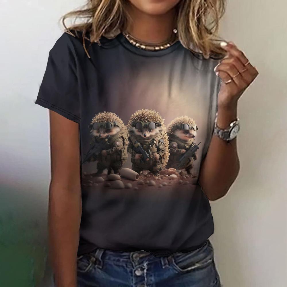 Vintage Cartoon Yak Print Tees Ladies Short Sleeve T Shirt 2025 Summer Casual Daily