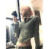 90s Vintage Short Denim Jacket Women Harajuku Grunge Slim Zipper Jean Jacket Korean Washed Cropped Coats Y2K Streetwear
