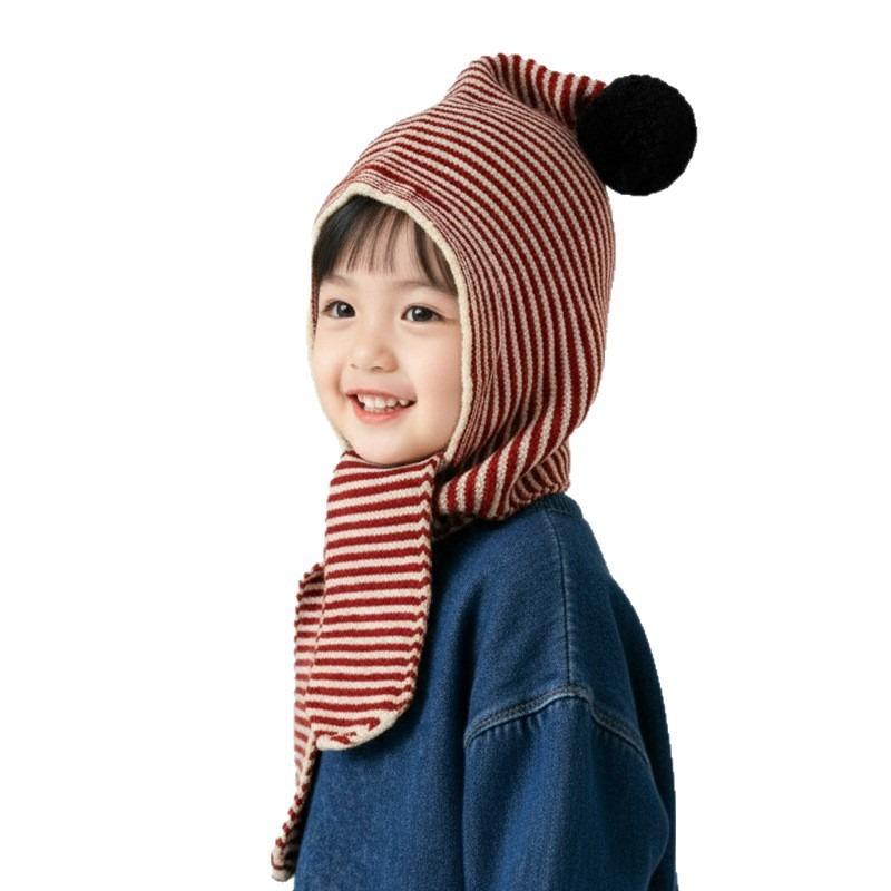Dziecięcy Jesienno-Zimowy Ciepły Gruby Dzianinowy Zestaw Czapka Szalik - Unisex Dziecięcy Wiatroodporny Z Nausznikami 2-w-1 Przytulne Nakrycie Głowy