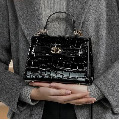 New Women's Bag Fashionable Women's Bag Commuting Versatile Handbag Genuine Leather Crocodile Pattern Single Shoulder Crossbody Bag Small Square Bag