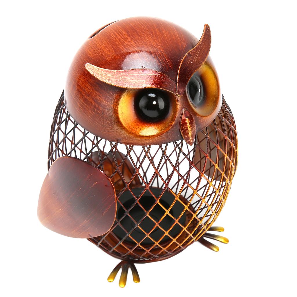 Owl Piggy Bank Owl Shaped Metal Coin Box Handwork Crafting Ornament for Coins Change Living Room