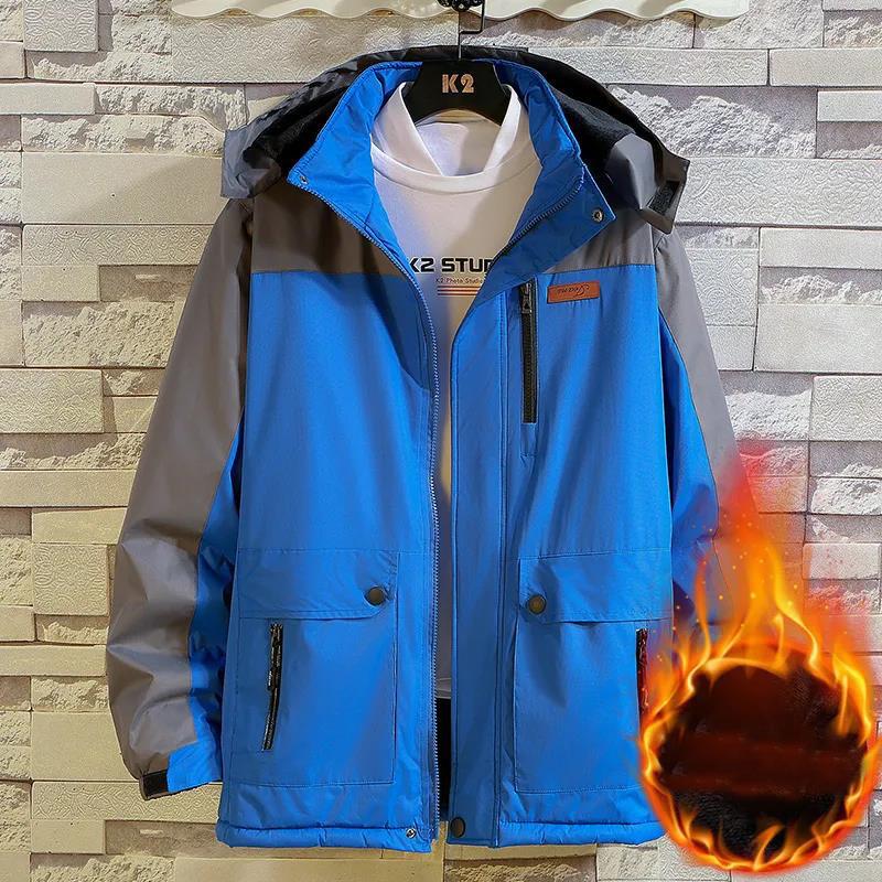 Winter Warme Werkzeugbekleidung für Herren mit Kapuze, Baumwollkleidung, winddichte, wasserdichte und verschleißfeste Jacke, plus Samt gefütterte warme Oberbekleidung