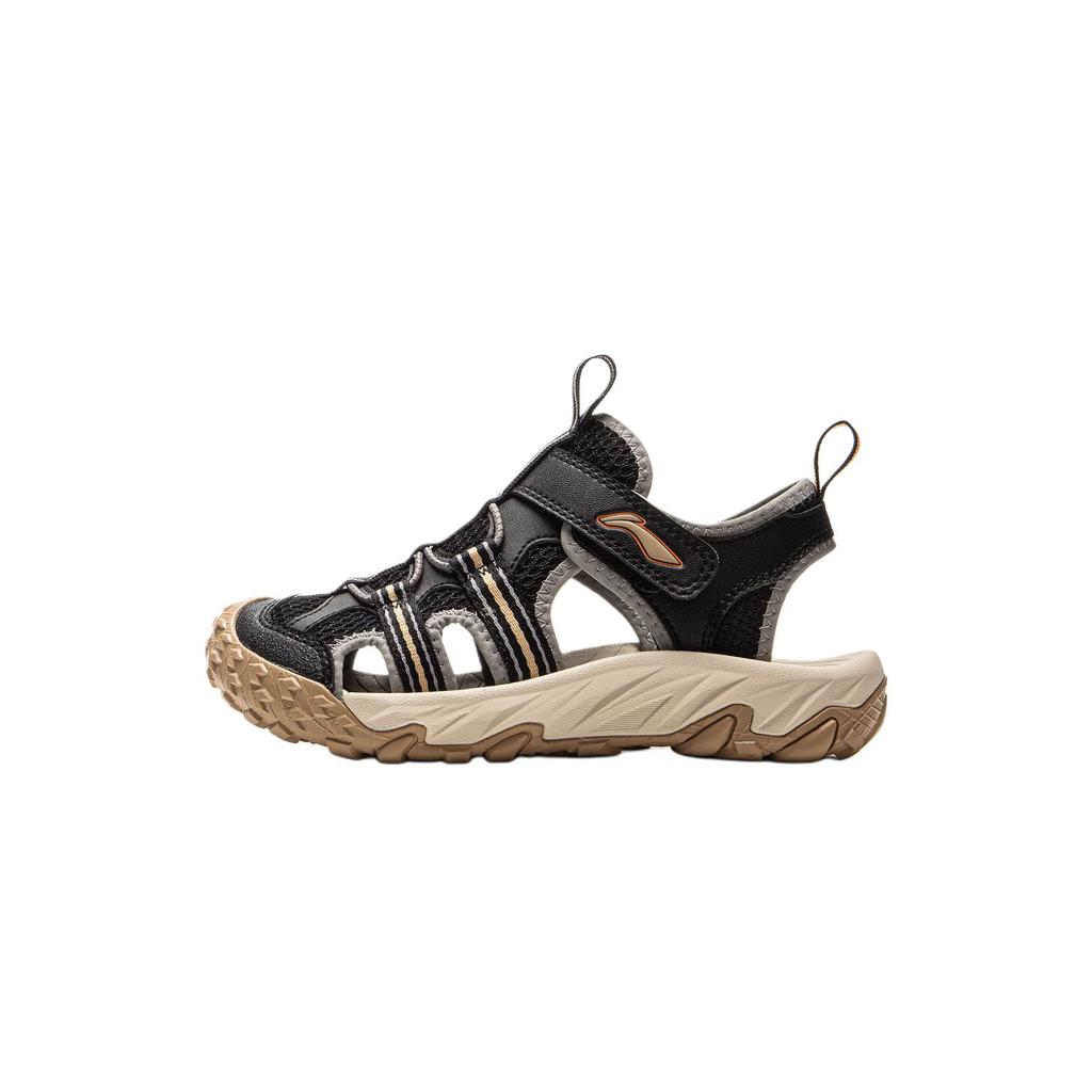 Li Ning Kids Sports Lifestyle Synthetic Leather Comfortable Trendy Non-Slip Wear-Resistant Low-Top Sandals Kids sandals Black YKKV006-7