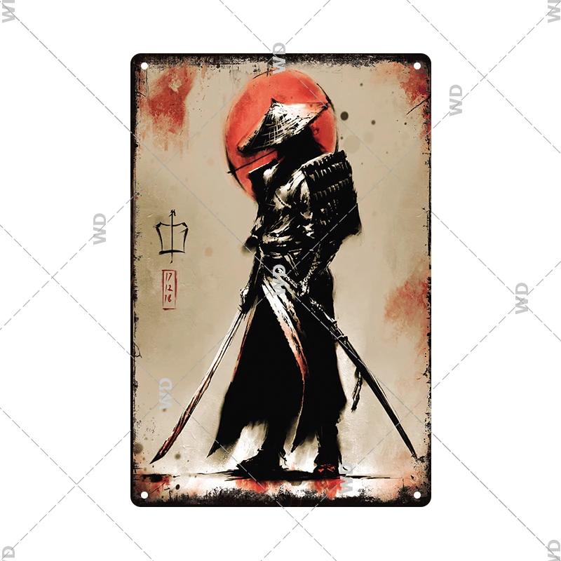 Retro-Kunst im japanischen Stil, Vintage-Samurai-Poster, Blechschild, dekorative Metalltafel, Wandplatte, Schilder, Wohnzimmer, Schlafzimmer, Heimdekoration