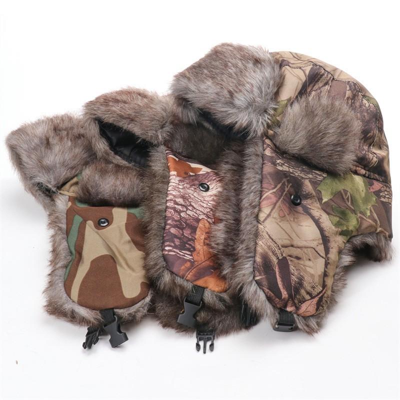 Winter Warm Military-Style Beanie Hat With Ear Flaps Outdoor Windproof Cap Men Women Forest Camo