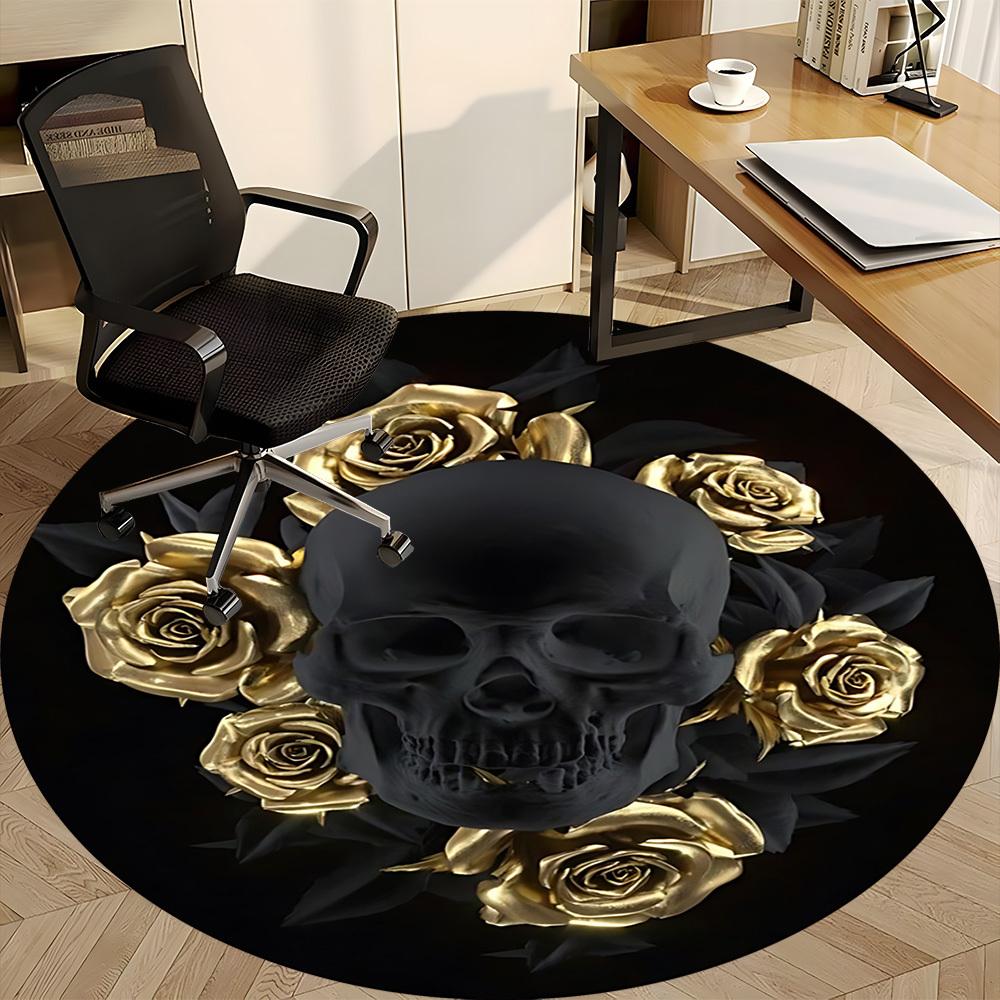1pc Skull Roses Chair Carpet for Office - Indoor Non-Slip Washable Polyester Fiber Carpet, Soft Comfortable Mat For Office Yy250928064