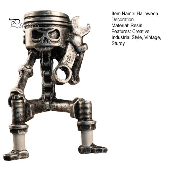 Unique Home Office Accents Vintage Skeleton Robot Statue, Industrial Mechanical Resin Figurine, Skull Statue Gothic Desk Decor for Bookshelf