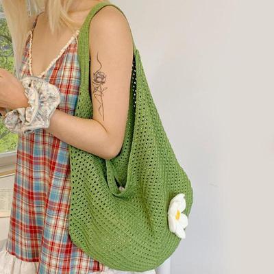 Νέα Μεγάλης Χωρητικότητας Πλεκτή Τσάντα Ώμου Λουλούδι Καλοκαιρινή Παραλίας Αναψυχή Διακοπές Τσάντα Παραλίας Καθημερινή Tote Τσάντα για Γυναίκες