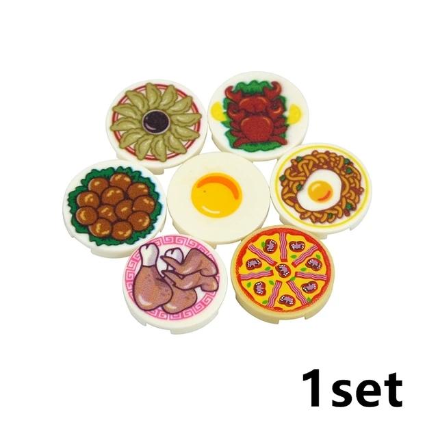 Food Brick Playset City Series Friend Accessory Parts Bread Chips Roast Chicken Pizza Hot Dog Fish Fruit Carrot Basket Classic DIY Block Bricks