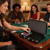 Poker Chip Case 300Pcs Capacity Matte Black Hard Aluminum Alloy Poker Chip Carrying Case for Family Lovers Friends Entertainment