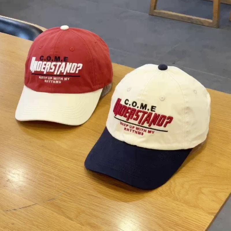 Couple Contrasting Color Semi Soft Top Baseball Cap Spring and Summer High Quality Korean Version Letter Embroidery Color Blocking Cap Men