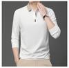 Polo de Manga Comprida Masculino de Primavera Gola Virada Cor Sólida Respirável Confortável Camisetas Casuais com Botões T-shirt Masculina