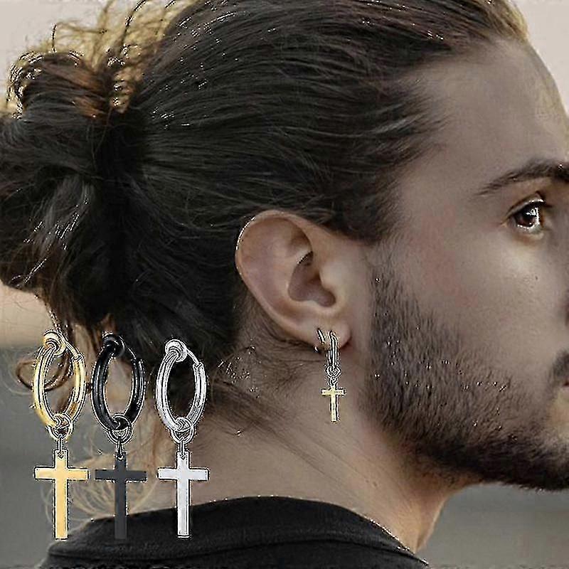 Cross Earrings Mens, Huggie Hoop Earrings,mens Stainless Steel Conch Hoop Cross Earring Without Piercing