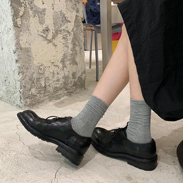 Washed Cowhide~ Retro Leather Platform Loafers Women's Autumn British Derby Single Shoes One Pedal Lace-up Small Leather Shoes