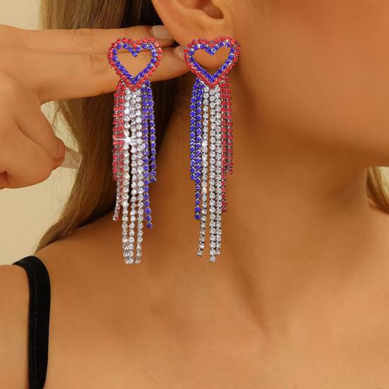 1 Paar Damen Quastenohrringe, Stern Ohrstecker Pave Hängeohrringe, Boho Wasserfall Perlenfransen Ohrringe, Amerikanische Flagge Ohrringe Schmuck Geschenk