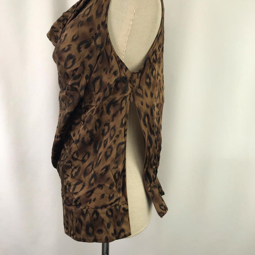 Made In Japan BALLSEY Silk 100% Tank Top 38 Women Leopard Brown Sleeveless(USED)