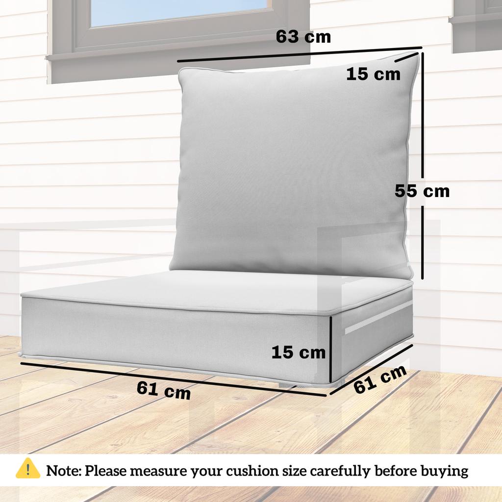 Outdoor Seat and Back Cushion Set, 63L x 55W x 15Dcm Patio Deep Seating Chair Fade Resistant Replacement Cushion, Light Grey