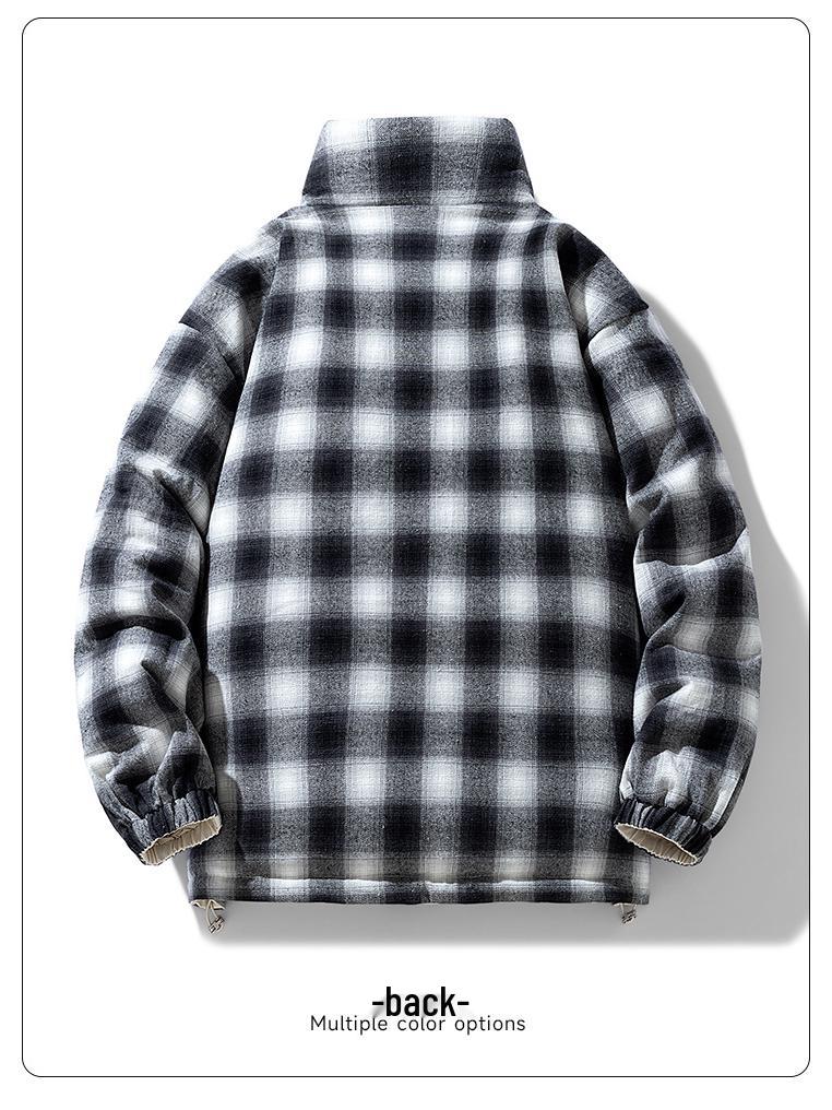 2025 Men's Water-Repellent Winter Down Jacket, Warm Stand Collar, Double-Sided Plaid Puffer