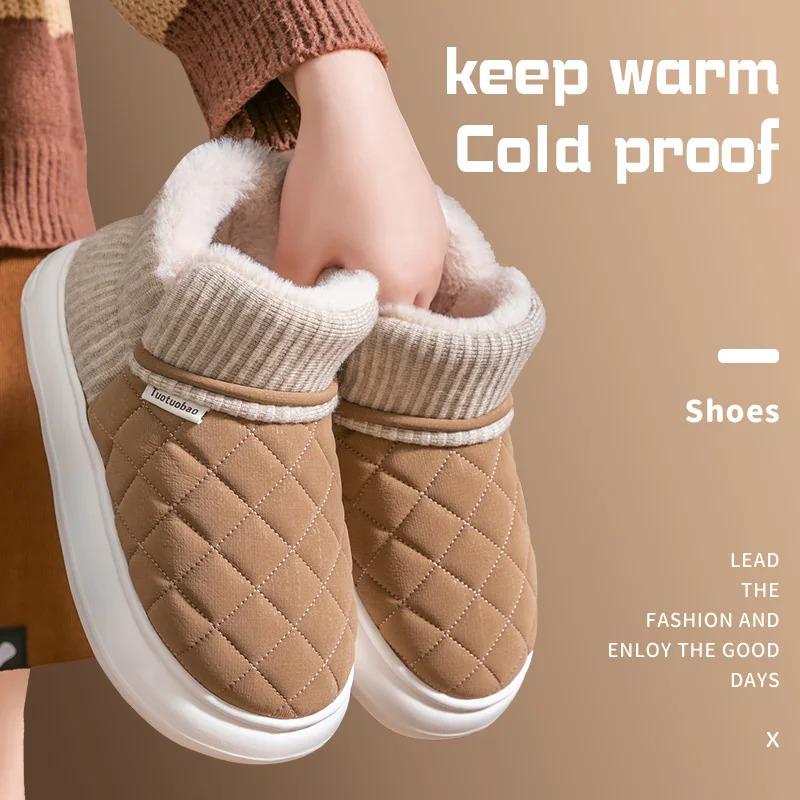 Winter Thick Soled Anti Slip Warm Cotton Shoes with Fleece Bag and Cotton Slippers for External Wear