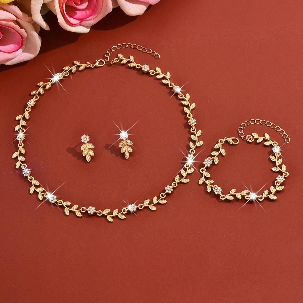 Elegant Rhinestone Floral Jewelry Set: European & American Bride Necklace & Earrings for High-End Parties