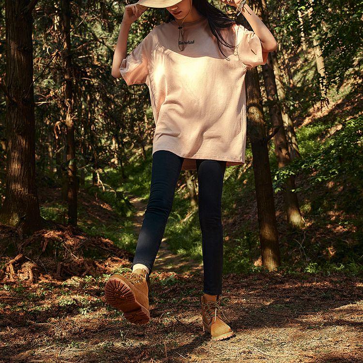 Timberland Casual Back Print Desert Environment Round Neck Short Sleeve T-Shirt Unisex Tops Light-Pink A6CHE-662