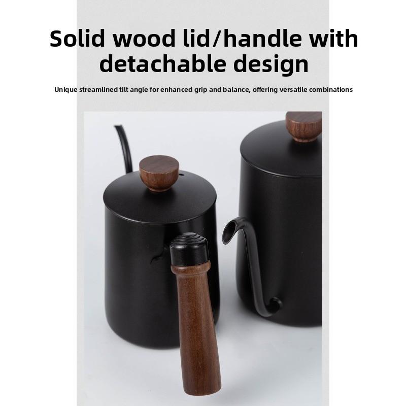 304 Stainless Steel Wooden Handle Espresso Coffee Pot for Home and Commercial Use, Long Spout and Fine Nozzle Drip Coffee Maker for Brewing