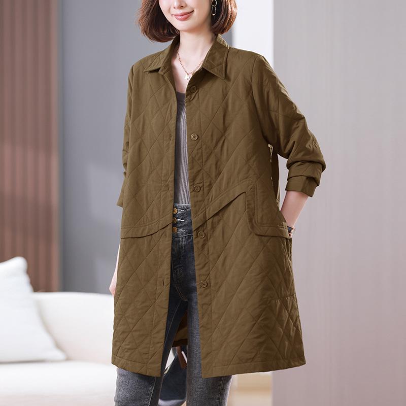 Women's Mid-Length Argyle Patchwork Trench Coat - 2024 New Autumn Casual Style
