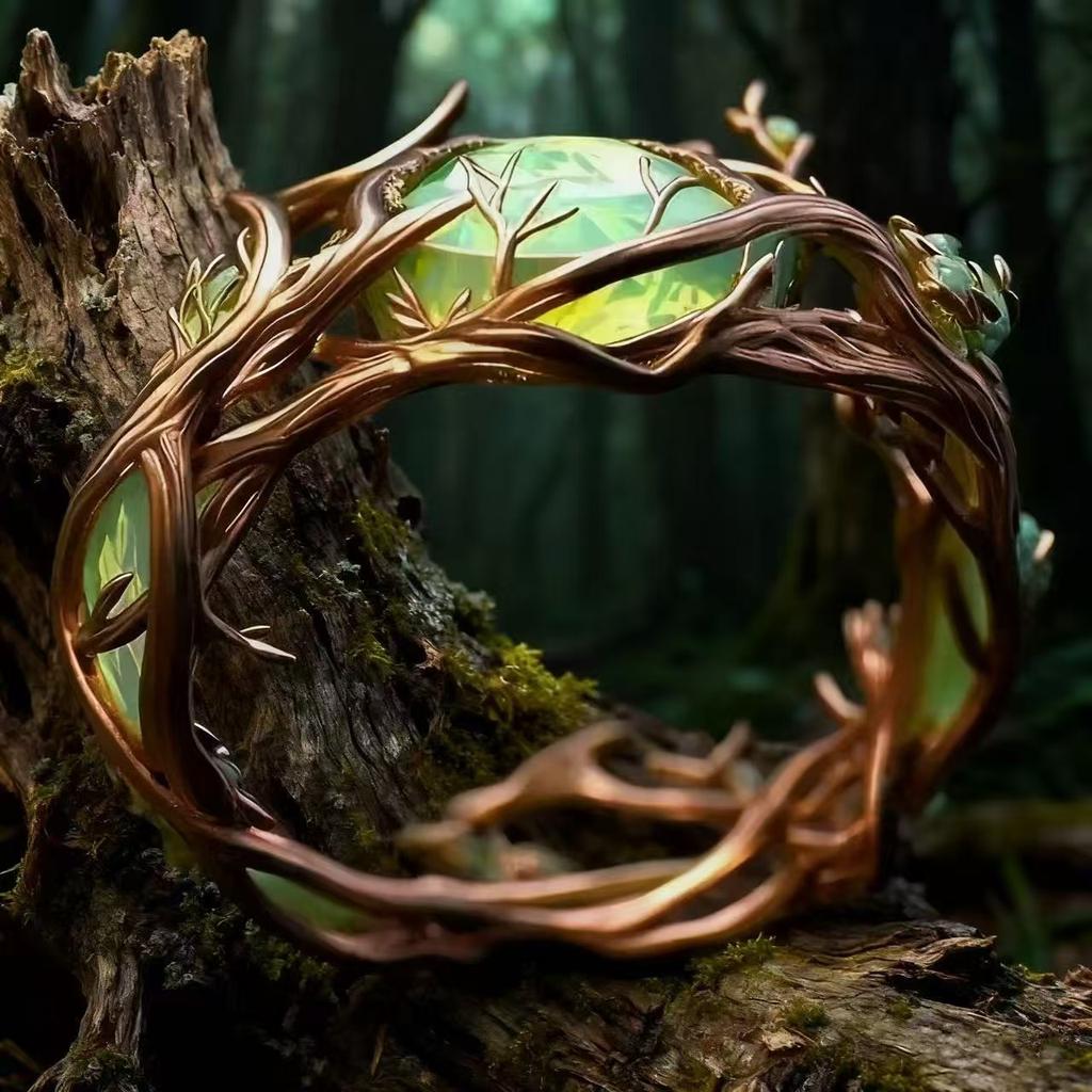 Vintage Plated Bangle Hollow Leaf Unique Ring Ethnic Style Unisex Holiday Gift Ring Irregular Tree Branches Easter Ring Gift New