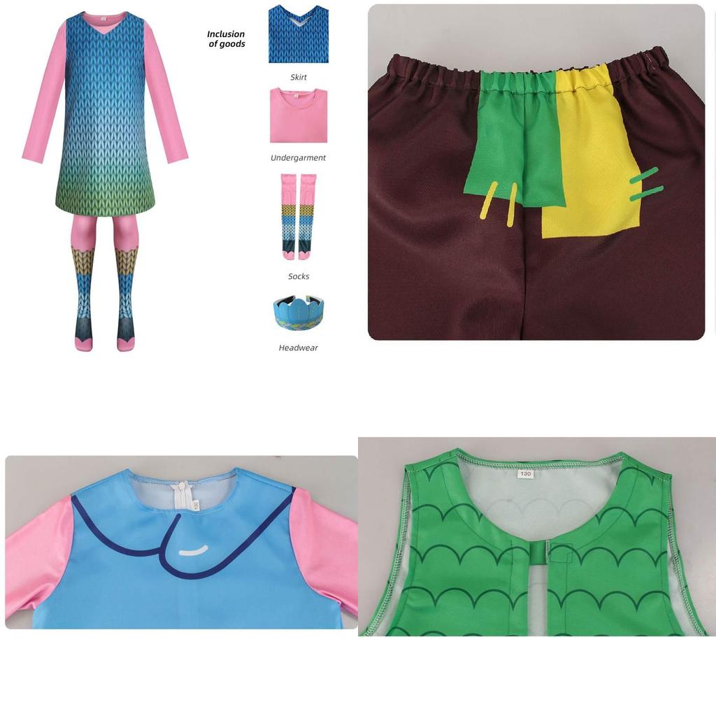 Cute Fantasy Trolls Cosplay Costume Poppy Dress Anime Halloween Stage Outfit
