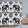 Black and White Elephant Shower Curtain Vintage Bohemian Floral Polyester Fabric Printed Bath Curtains Bathroom Decor with Hooks