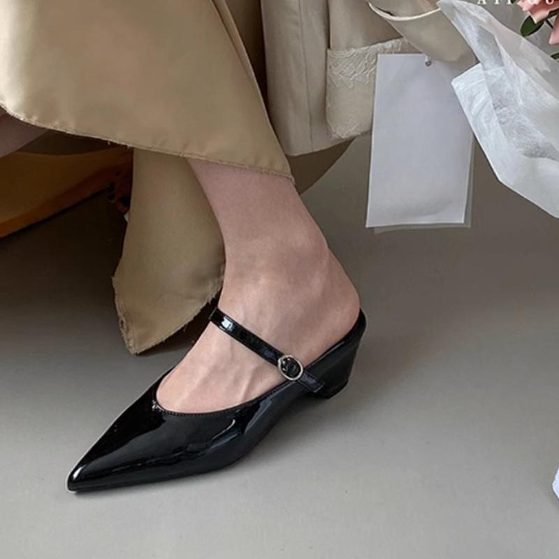 

Fashion Sexy Pointed Toe Sling Back Pumps Women 2025 New Summer Patent Leather Thin High Heels Shoes Woman Classic Solid Office Shoes 35 чёрный